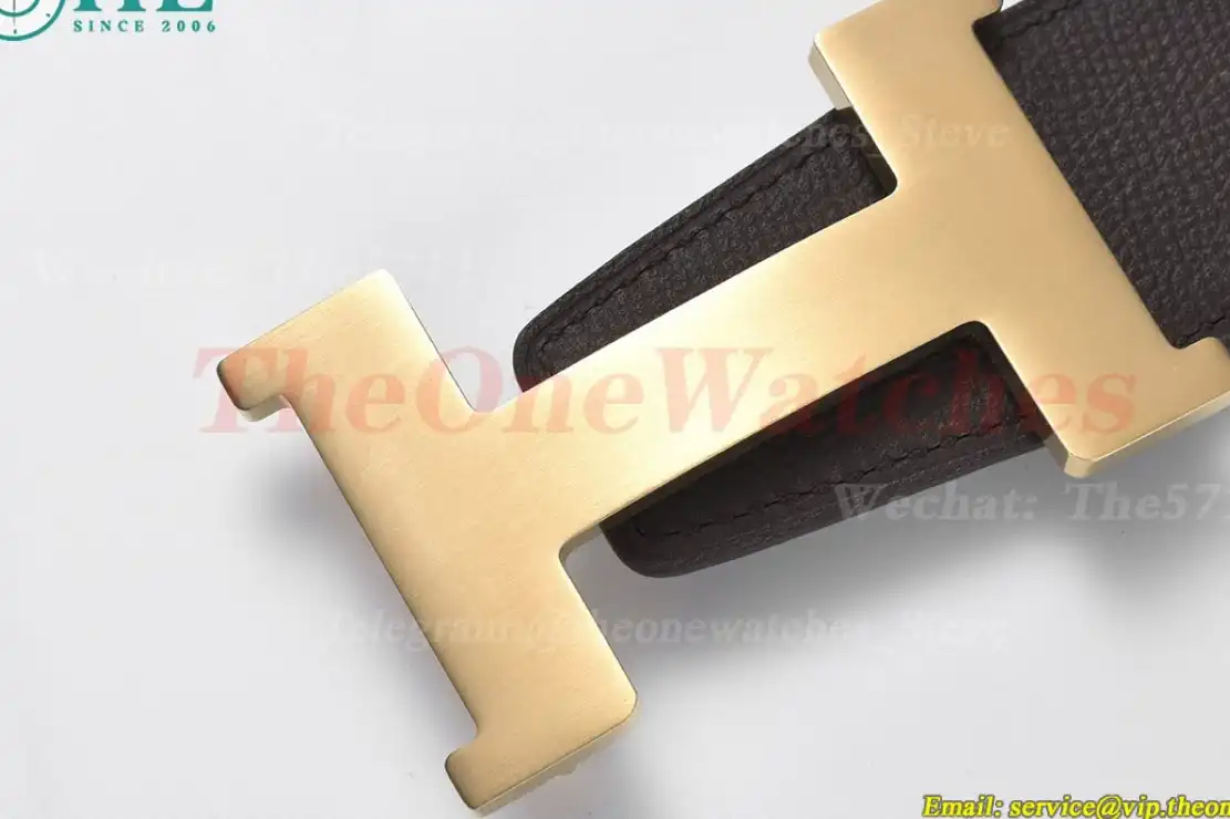 YG Hermes SS Buckle on Brownish Black Leather Belt 3.8cm