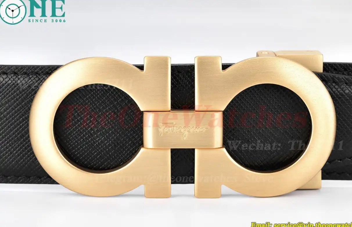 YG Brass Buckle on Black Black Leather Belt 3.5cm