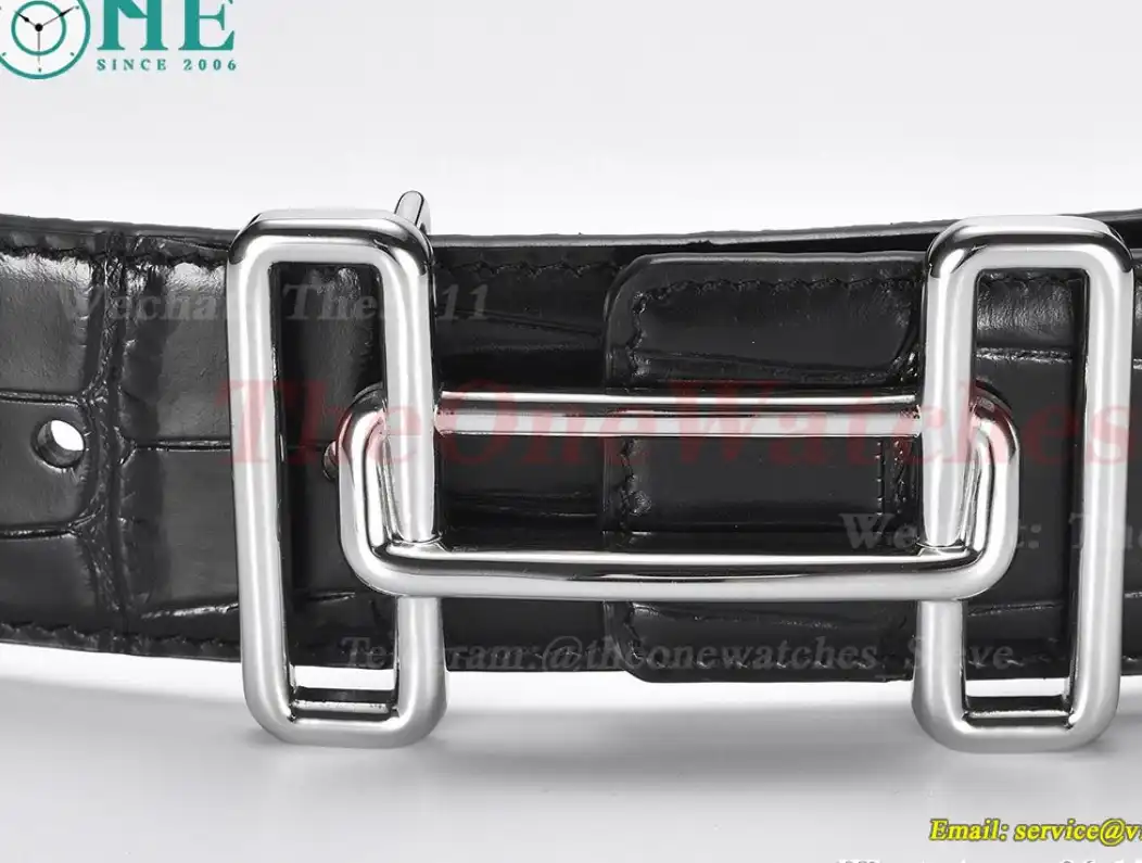 Silver Hermes SS Buckle on Black Black Leather Belt 3.8cm