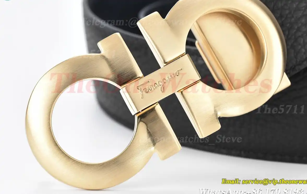 YG Brass Buckle on Black Blue Leather Belt 3.5cm