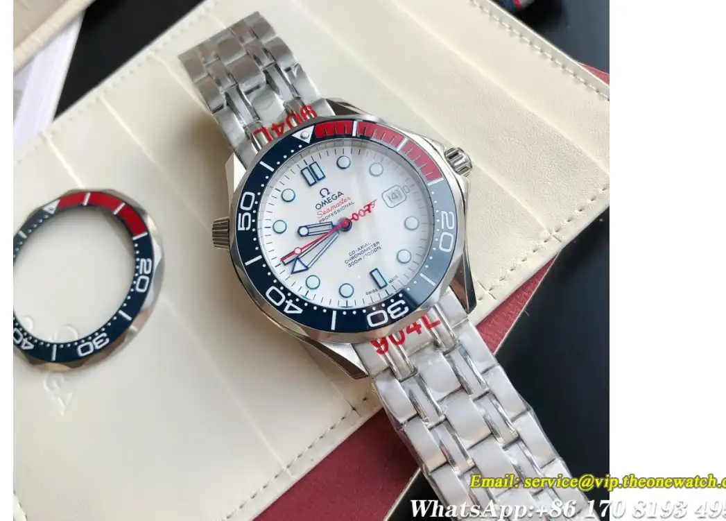 Seamaster 300m 42mm SS SS White GDF MY8215+Free Nylon Strap