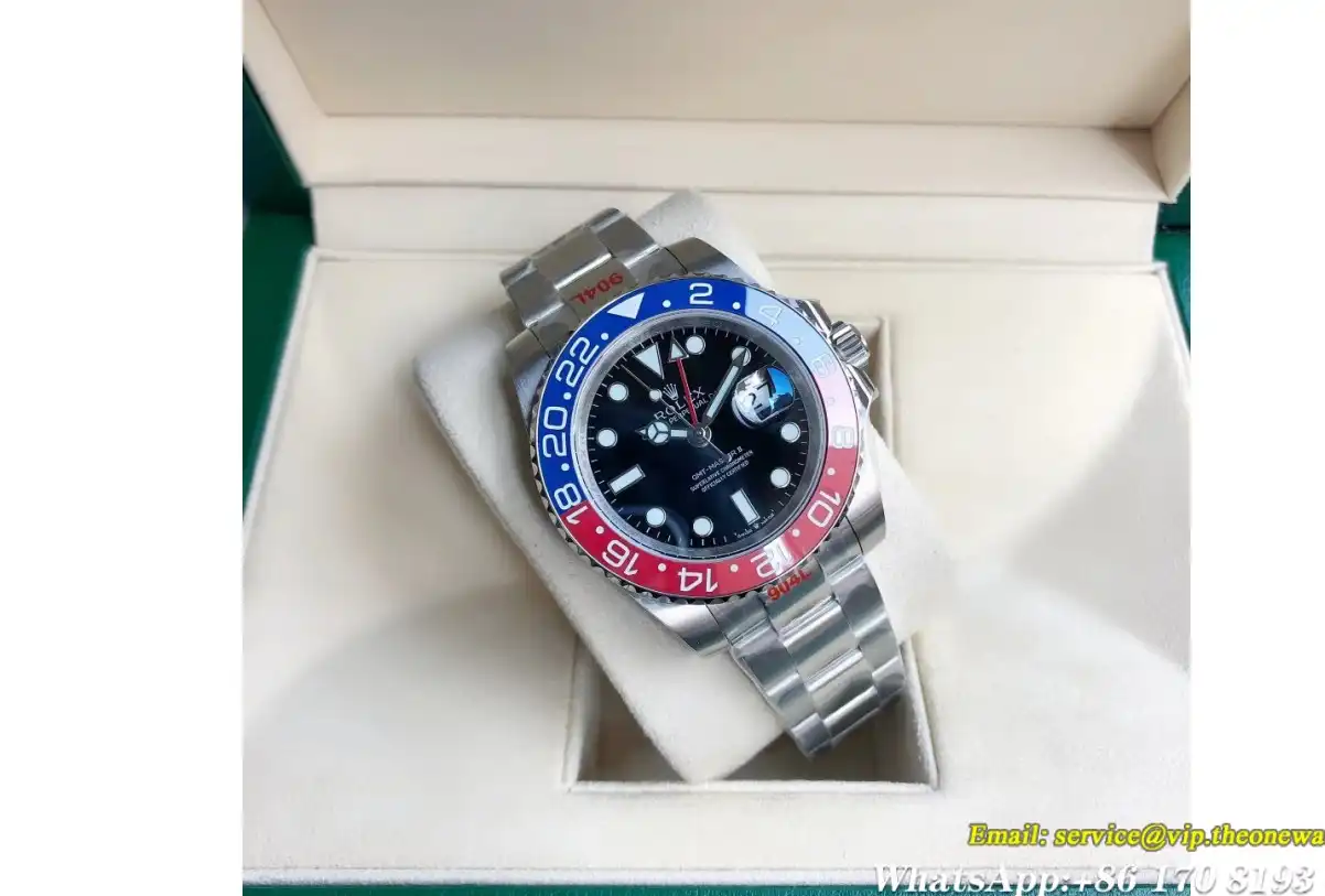 GMT Master II 40mm Cer Oys SS SS Red Blue Black Dial GDF MY8215