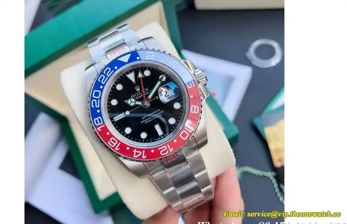 GMT Master II 40mm Cer Oys SS SS Red Blue Black Dial GDF MY8215