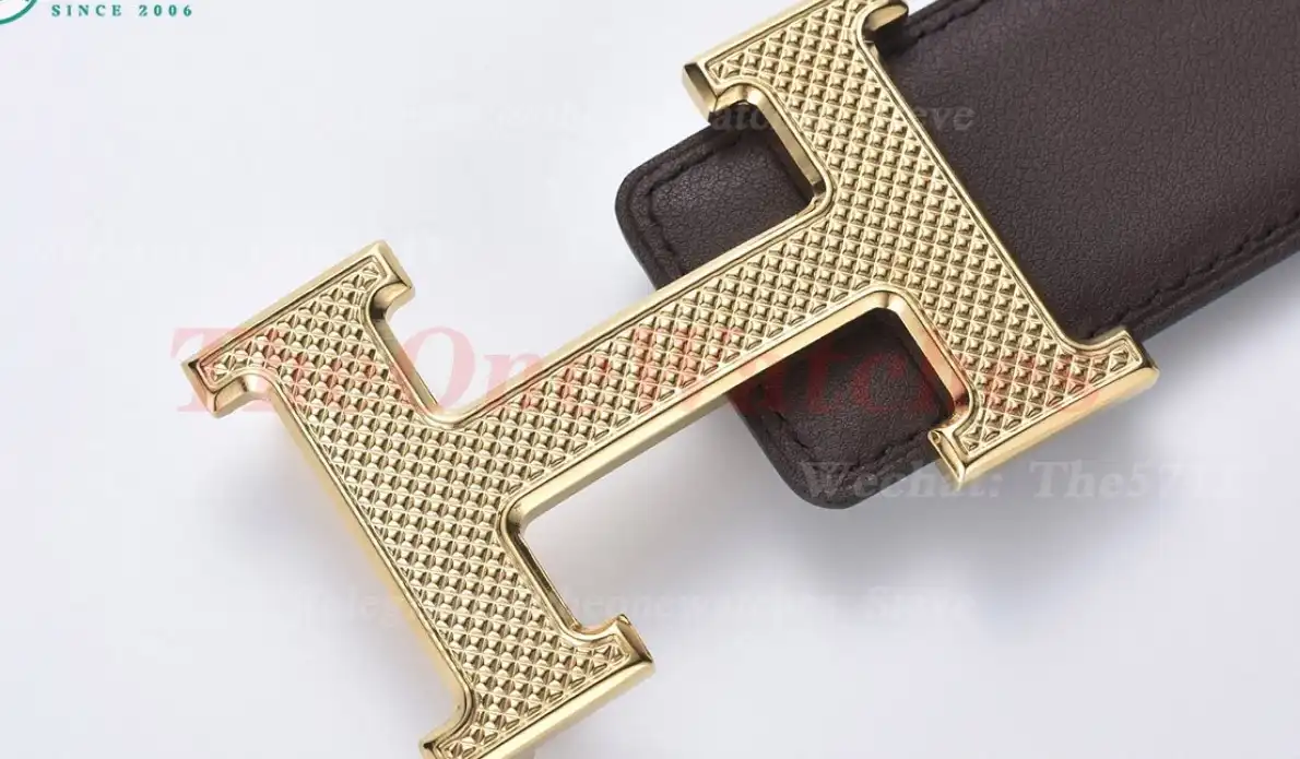 YG Hermes SS Buckle on Brown Black Leather Belt 3.8cm