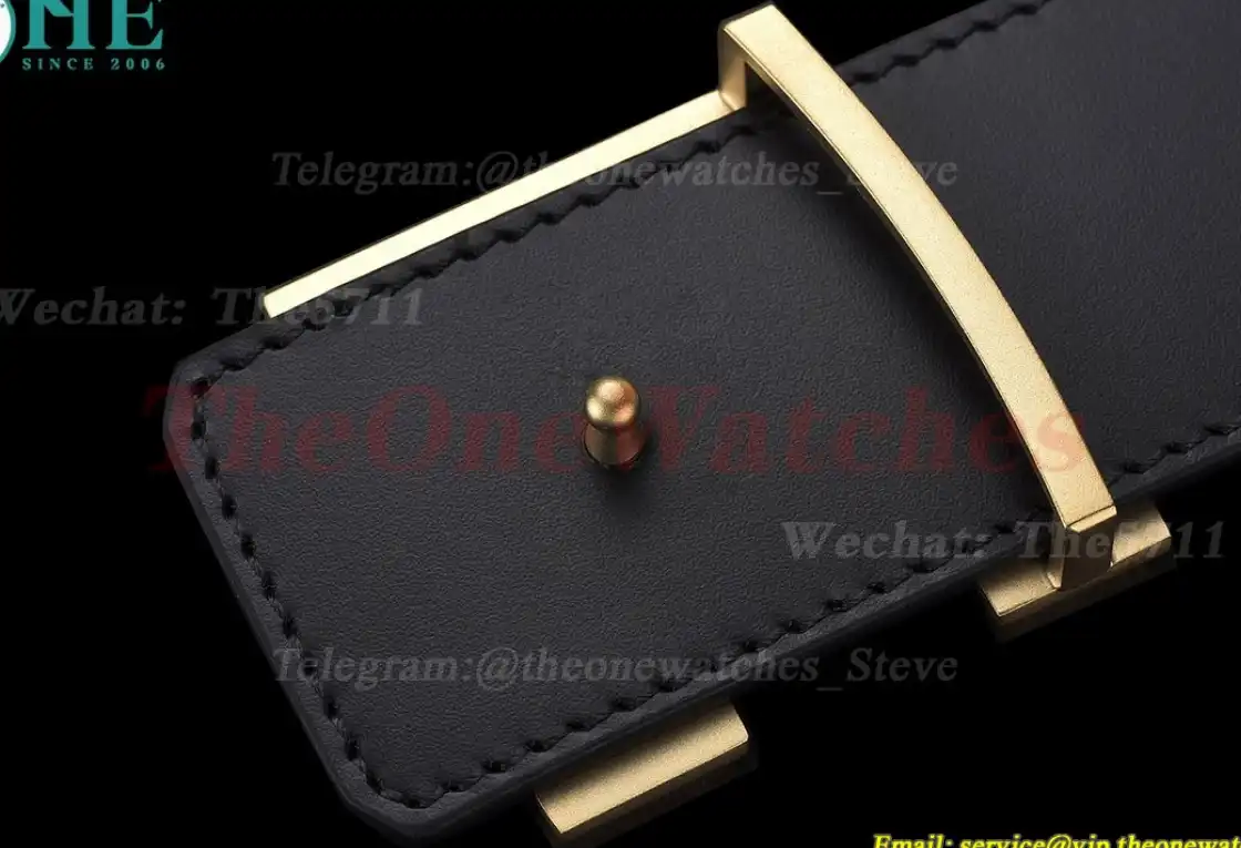 Yellow Gold LV Brass Buckle on Brown Leather Belt 4.0cm