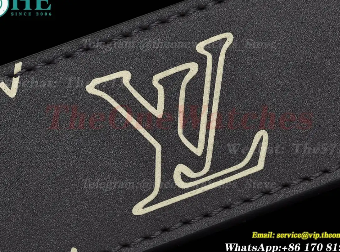 Yellow Gold LV Brass Buckle on Black Leather Belt 4.0cm