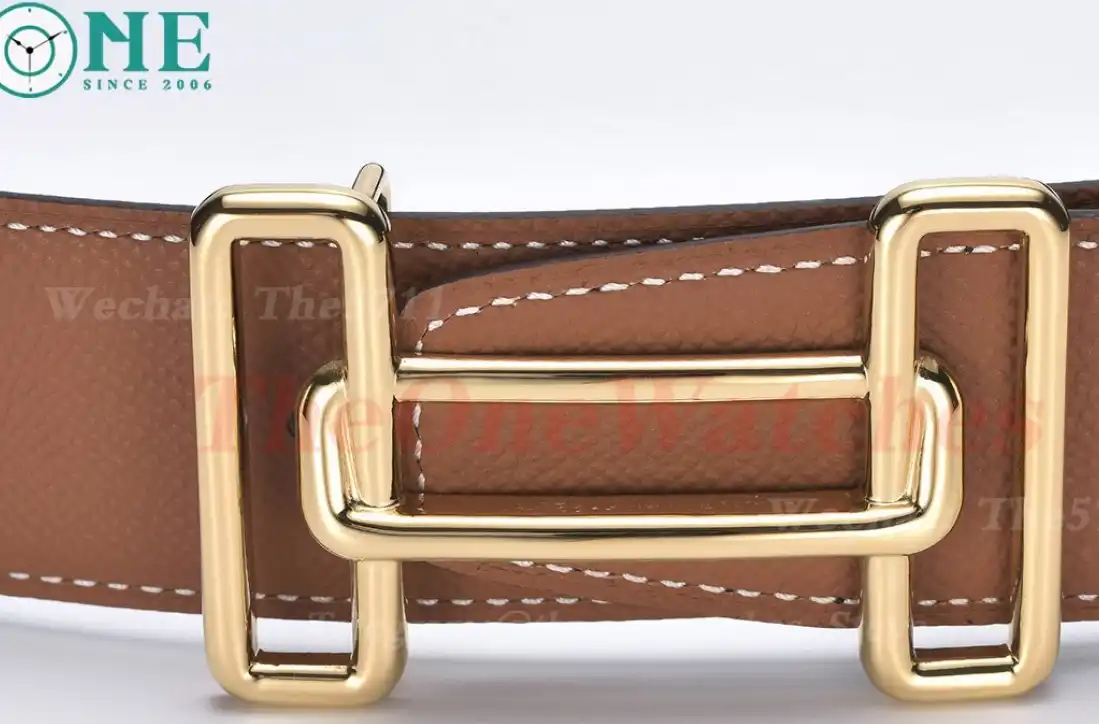 YG Hermes SS Buckle on Brown Black Leather Belt 3.8cm