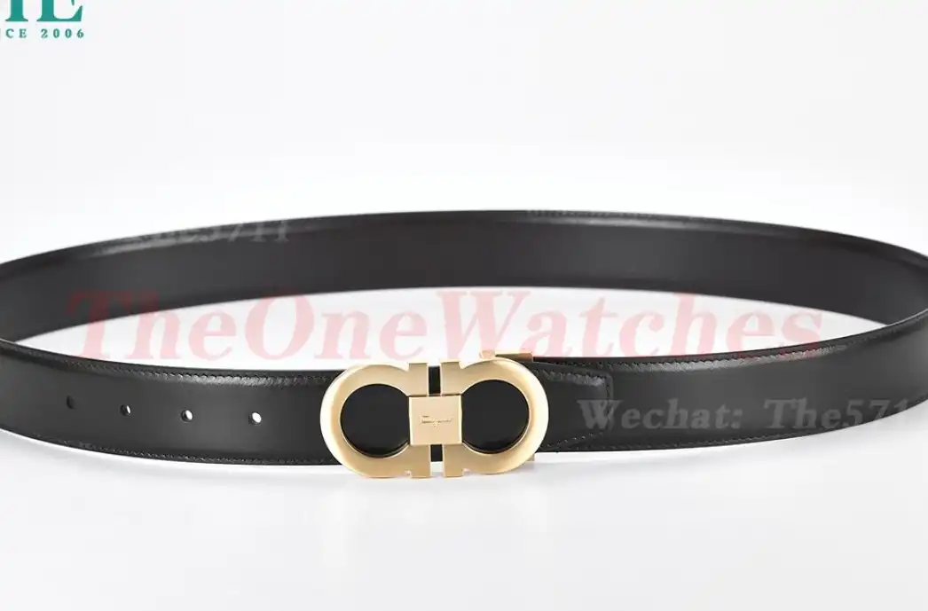 YG Brass Buckle on Black Black Leather Belt 3.5cm