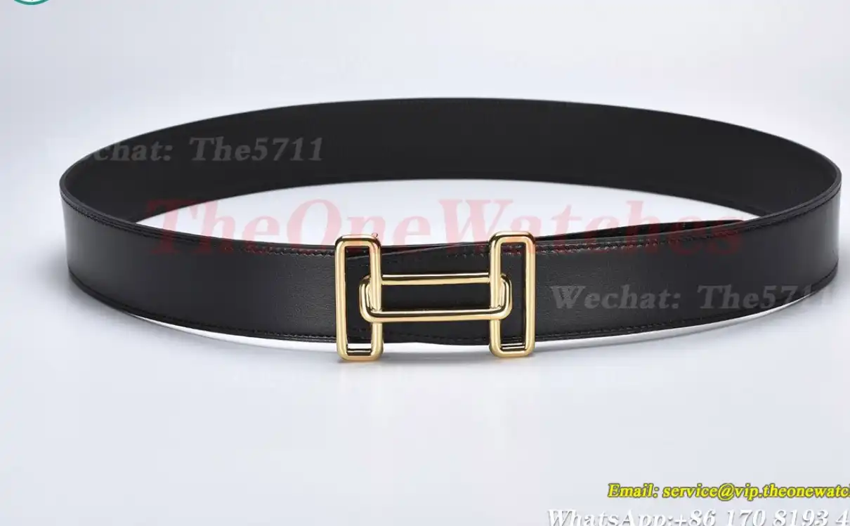 YG Hermes SS Buckle on Black Black Leather Belt 3.8cm