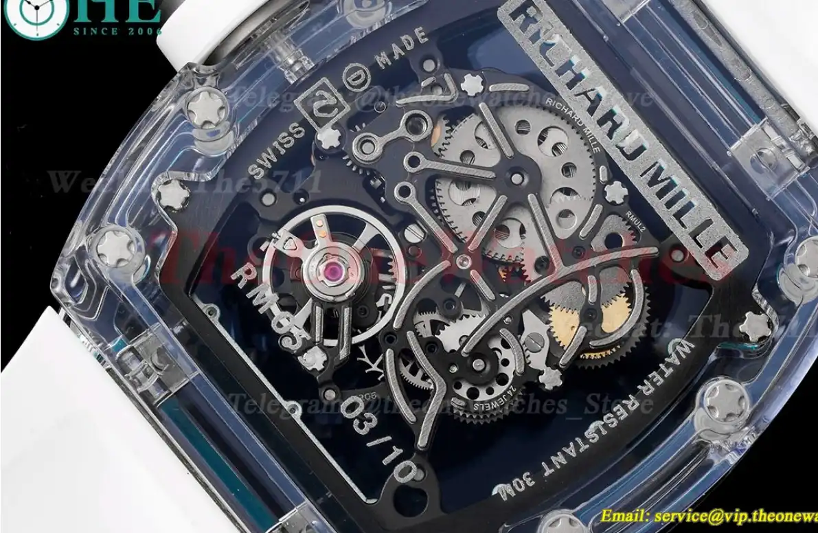 RM055 Transparent Skeleton Dial on White Rubber strap Sonic Clone RMUL2