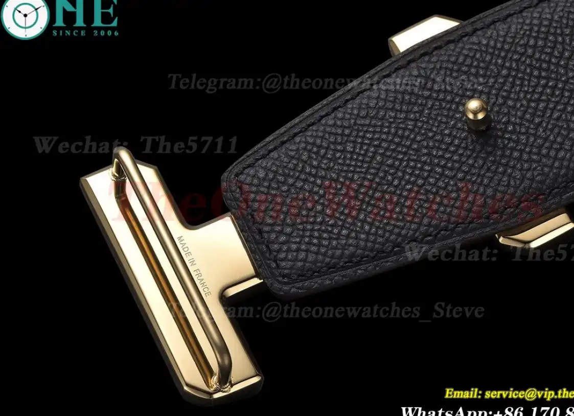 Yellow Gold Hermes SS Buckle on milky Leather Belt 3.8cm