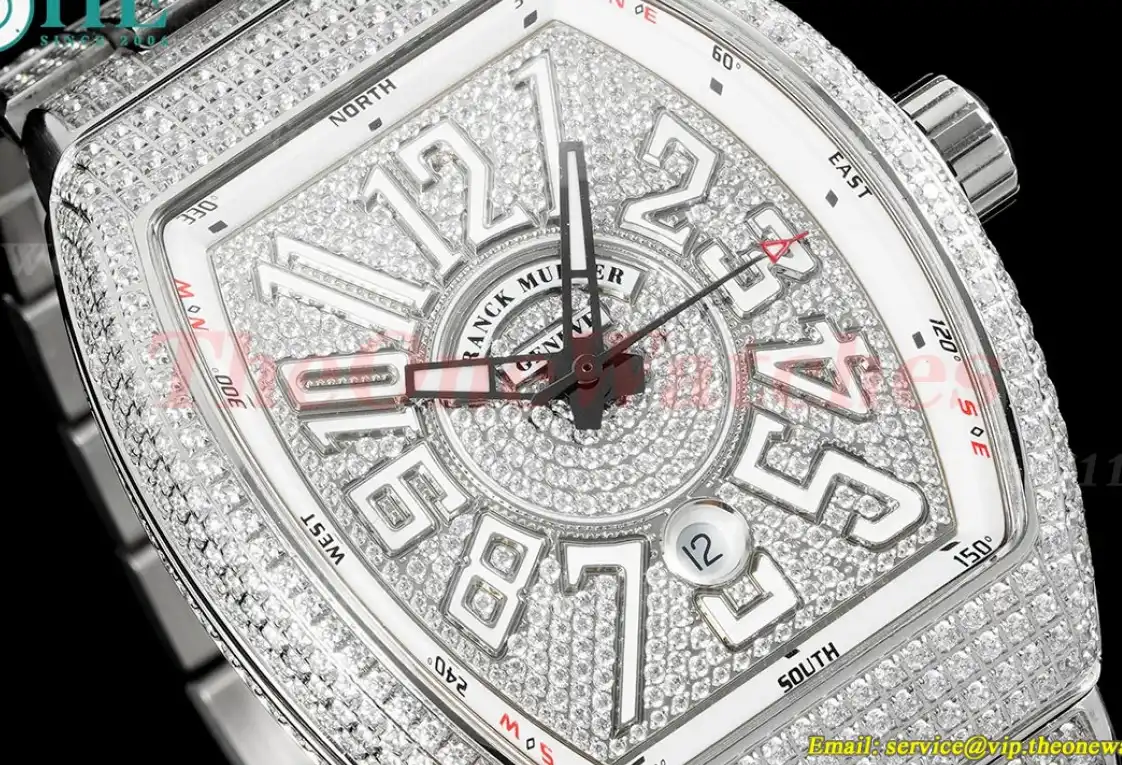 Vanguard Mens 44mm Full Diamond SS SS White ABF A2824