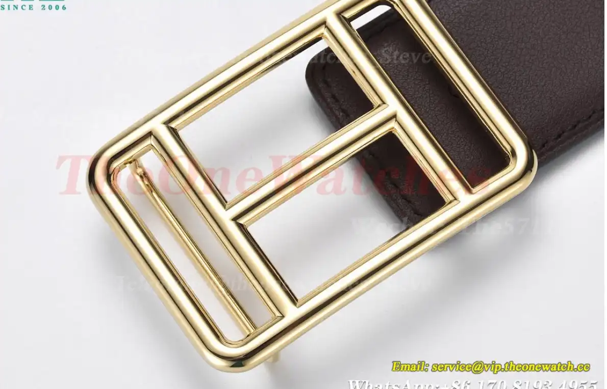 YG Hermes SS Buckle on Brownish Black Leather Belt 3.8cm