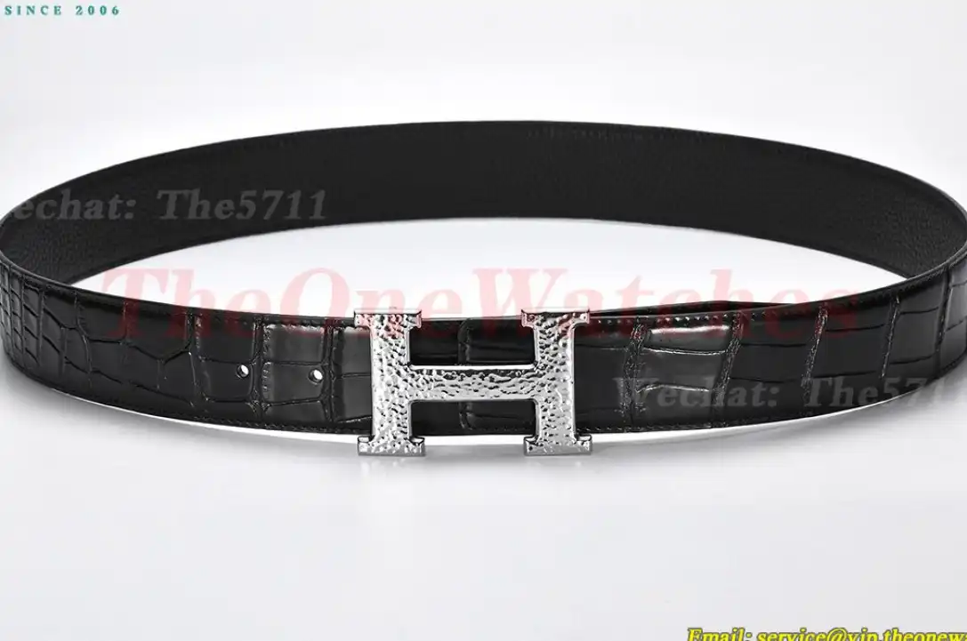 Silver Hermes SS Buckle on Black Black Leather Belt 3.8cm