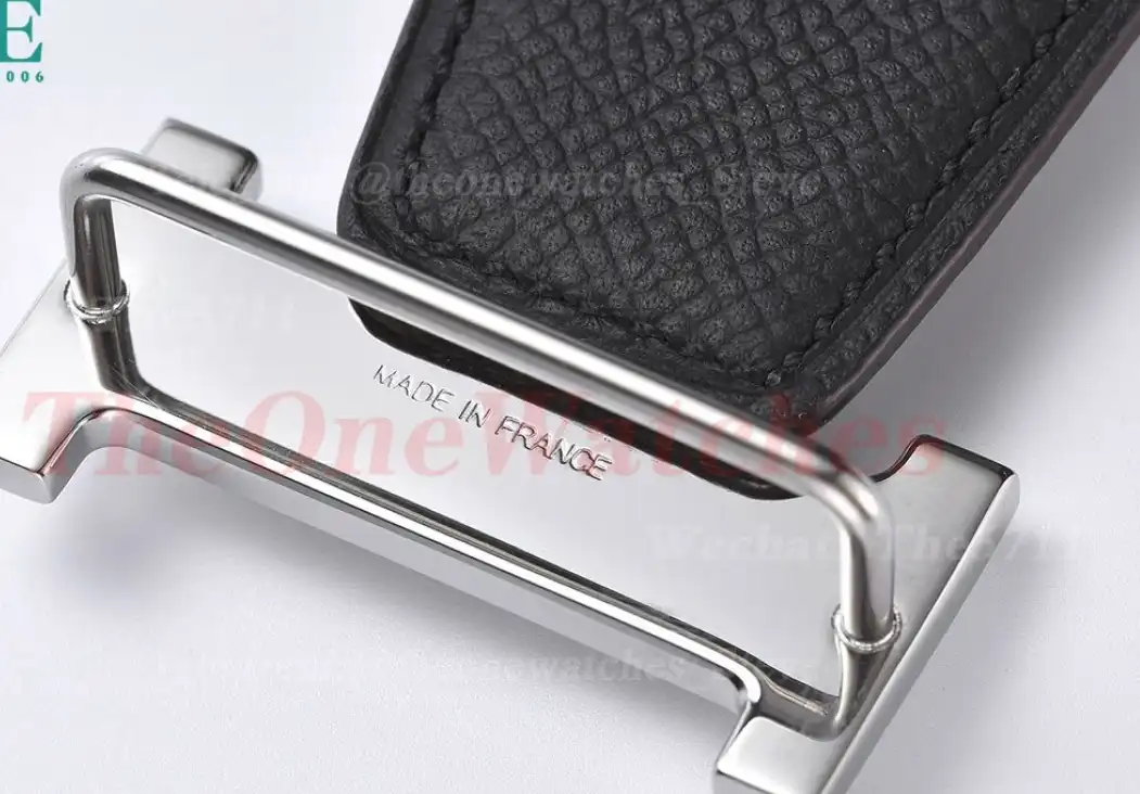 Silver Hermes SS Buckle on apricot Black Leather Belt 3.8cm