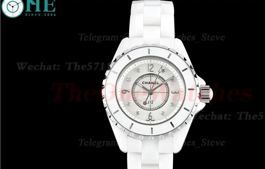 J12 33mm White Ceramic Cer White Num Dia HTF Quartz