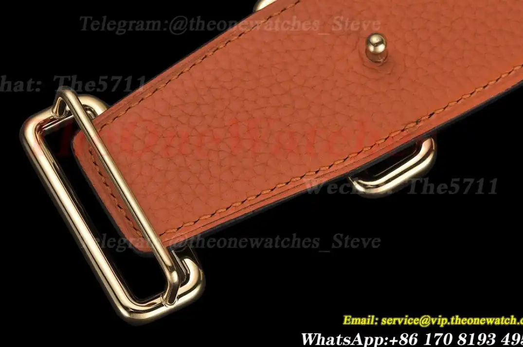 YG Hermes SS Buckle on Orange Leather Belt 3.8cm