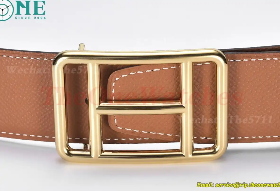 YG Hermes SS Buckle on Brown Black Leather Belt 3.8cm