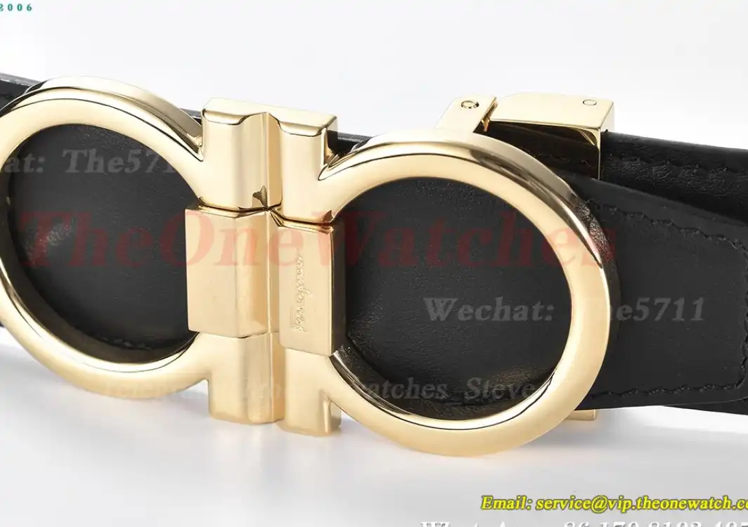 YG Brass Buckle on Black Black Leather Belt 3.5cm