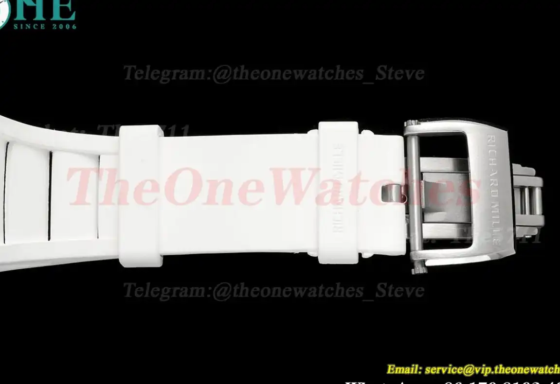 RM055 White Ceramic Skeleton Dial On White Rubber Strap T+F RMUL2