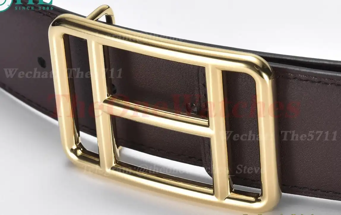 YG Hermes SS Buckle on Brownish Black Leather Belt 3.8cm