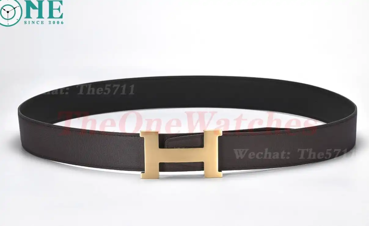 YG Hermes SS Buckle on Brownish Black Leather Belt 3.8cm