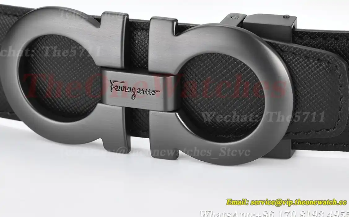 Grey Brass Buckle on Black Black Leather Belt 3.5cm