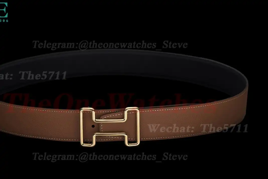 YG Hermes SS Buckle on Brown Leather Belt 3.8cm