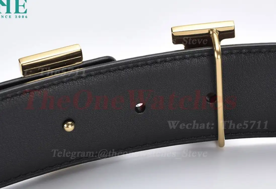 YG Hermes SS Buckle on Brown Black Leather Belt 3.8cm