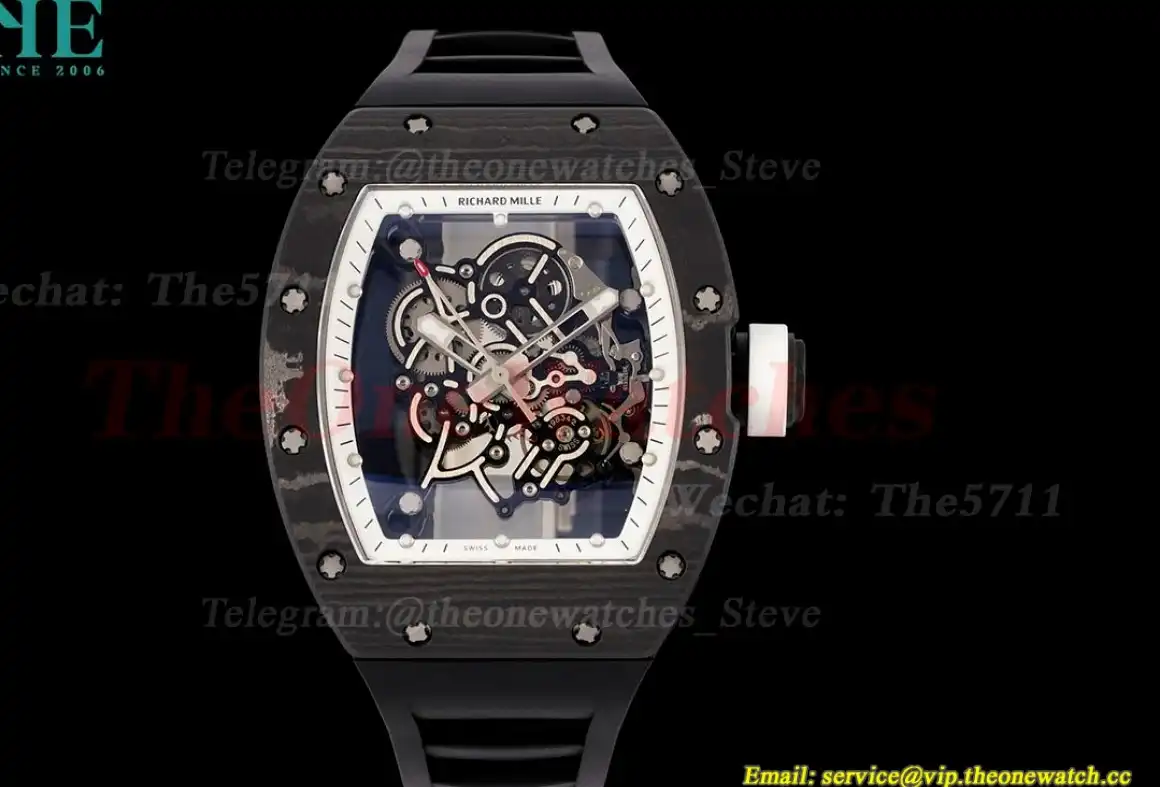 RM055 Real NTPT Skeleton White Dial On Black Rubber Strap YSF RMUL2