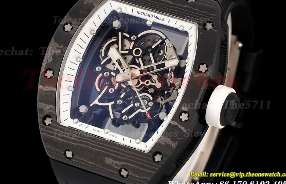 RM055 Real NTPT Skeleton White Dial On Black Rubber Strap YSF RMUL2