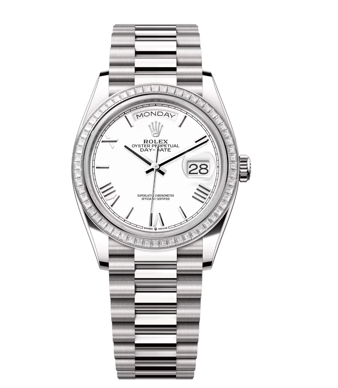 Thermal Rolex Day-Date 36 Oyster Perpetual 18 ct white gold white dial diamond-set bezel President band Reference 128399TBR 1700
