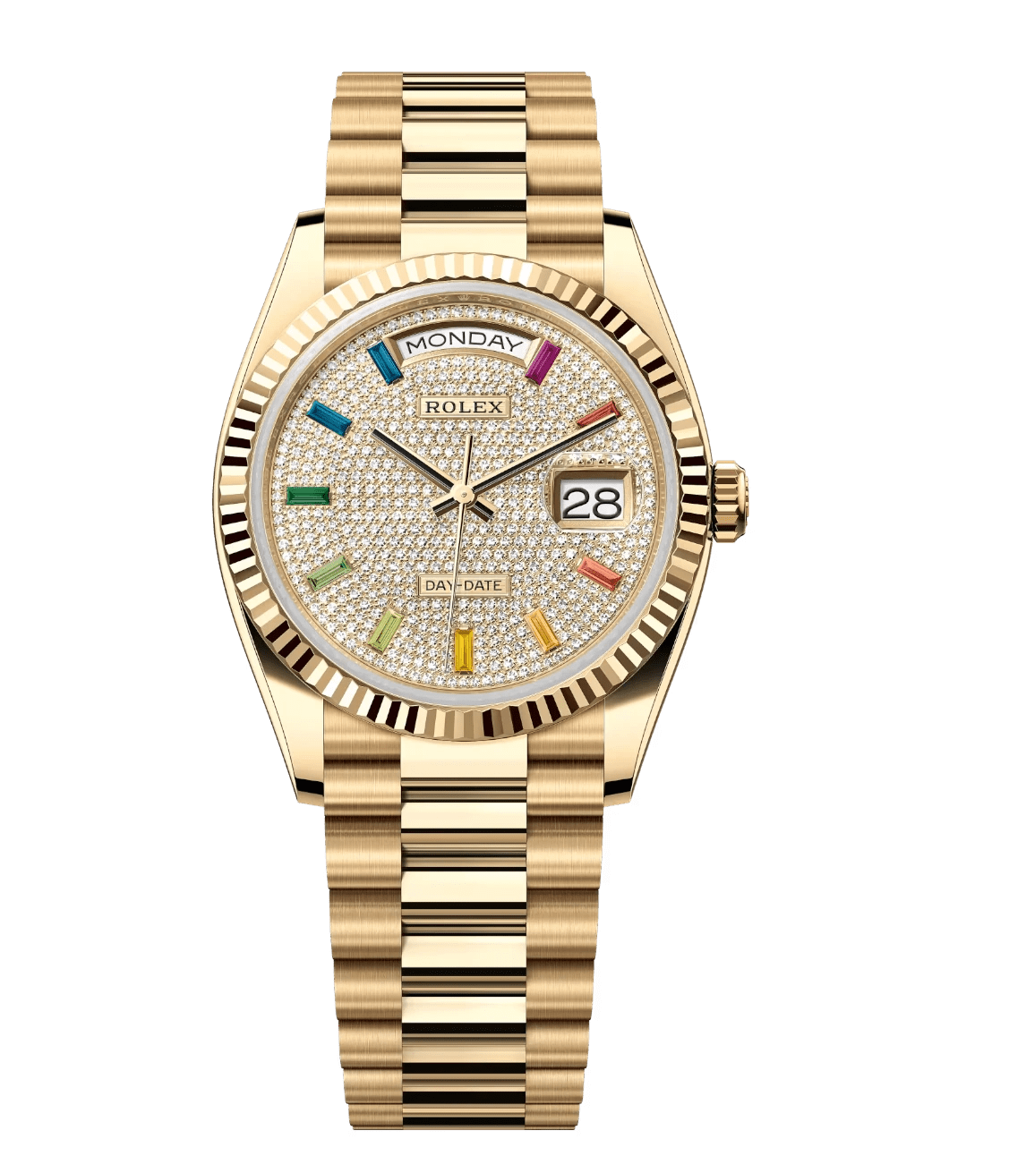 Rolex Day-Date 36 Oyster Perpetual 18 ct yellow gold diamond-paved dial fluted bezel President band Reference HighQuality 1697