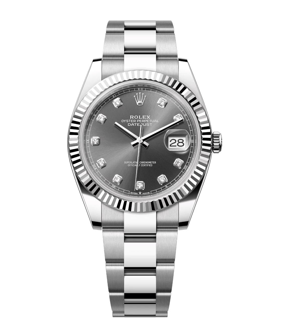Rolex Datejust 41 Oyster Perpetual Oystersteel and white gold slate, diamond-set dial Oyster band Reference Unique 1666