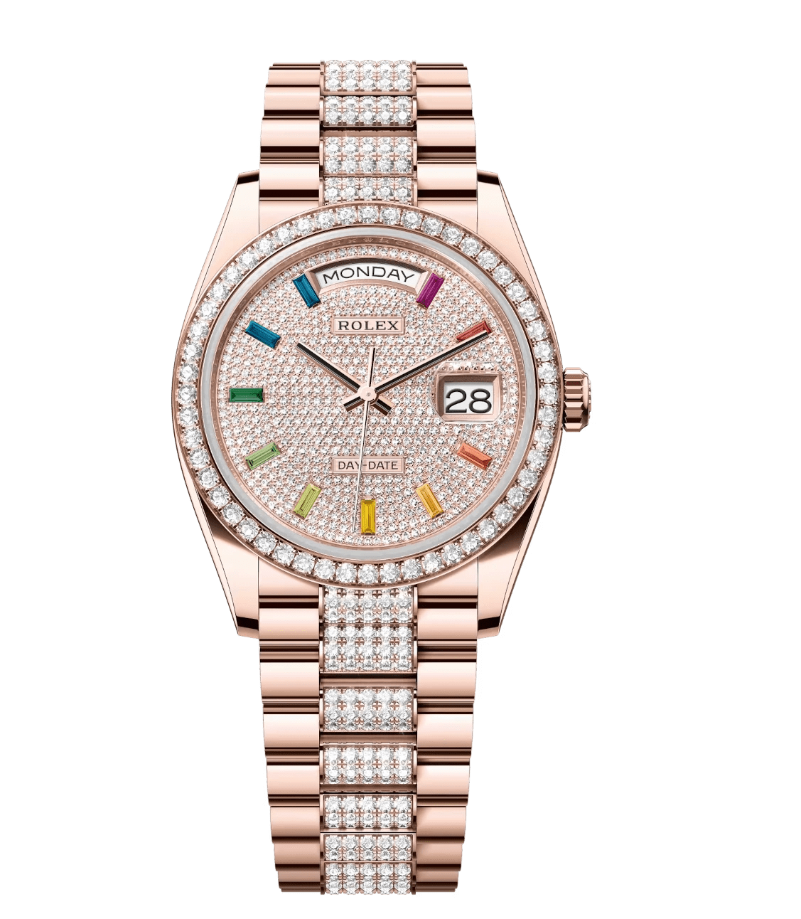 SoftTouch Rolex Day-Date 36 Oyster Perpetual 18 ct Everose gold diamond-paved dial diamond-set bezel diamond-set President band Reference 128345RBR 1778