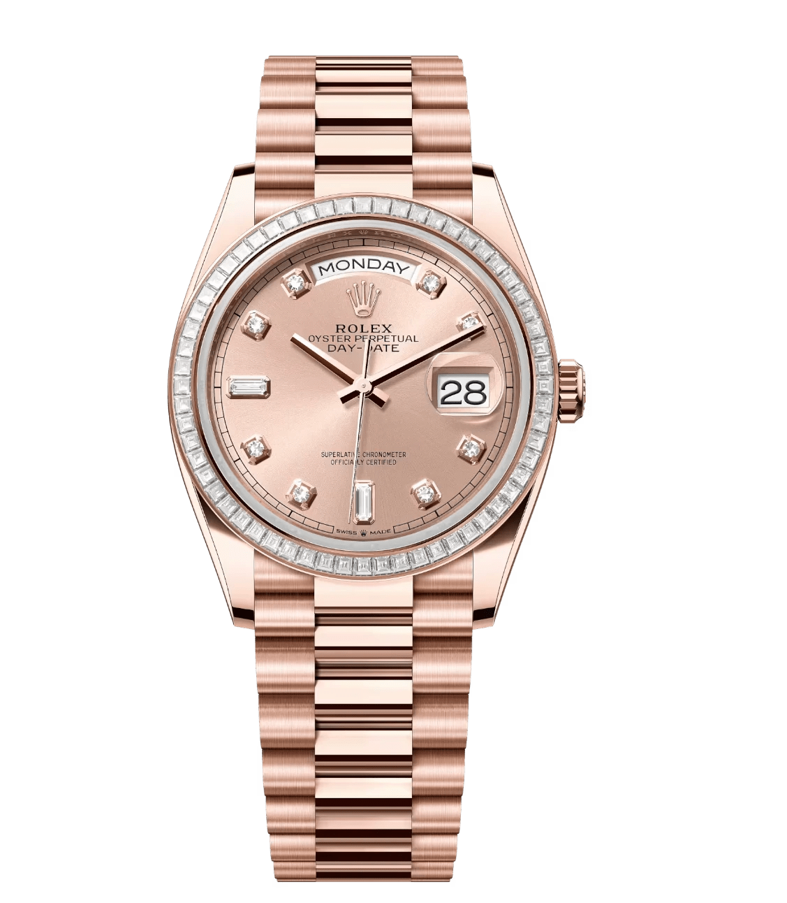 FashionForward Rolex Day-Date 36 Oyster Perpetual 18 ct Everose gold rosé colour, diamond-set dial diamond-set bezel President band Reference 128395TBR 1687