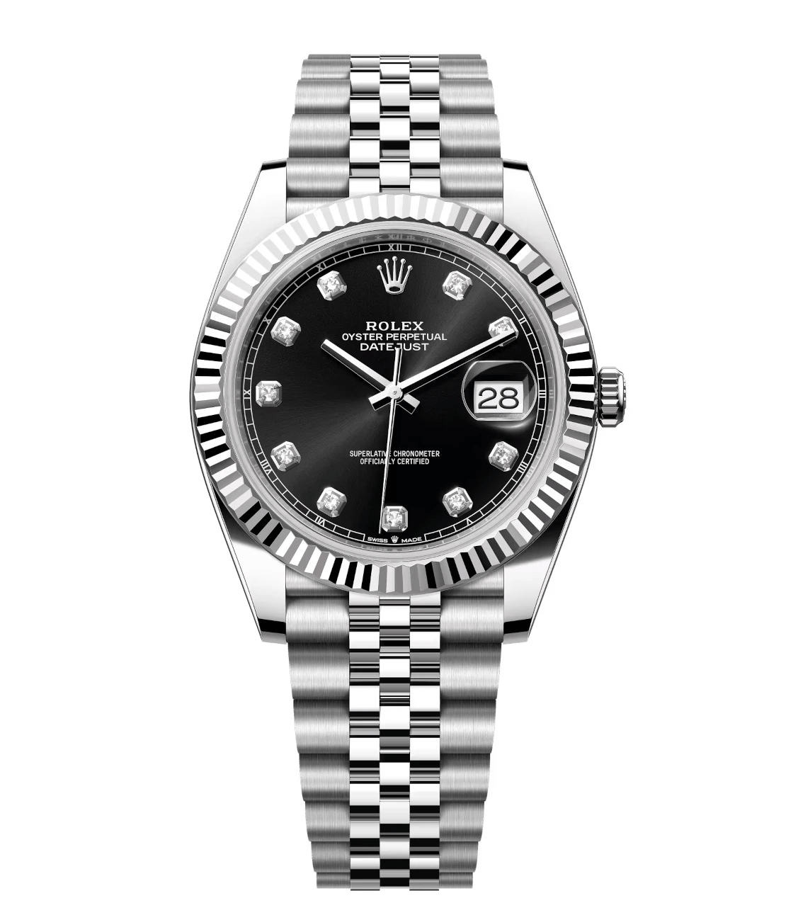 Rolex Datejust 41 Oyster Perpetual Oystersteel and white gold bright black, diamond-set dial Jubilee band Reference TopPick 1663