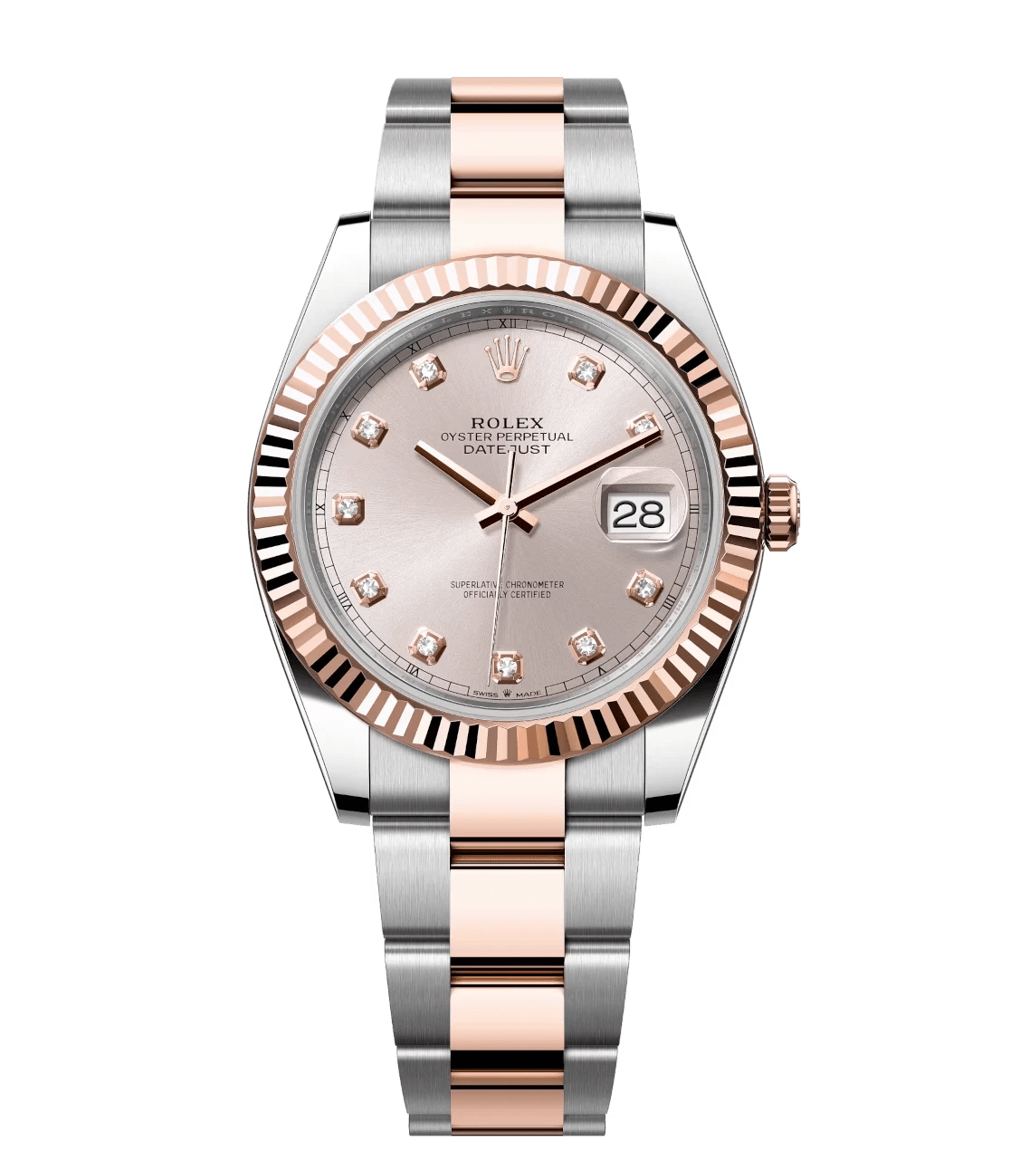 Sustainable Rolex Datejust 41 Oyster Perpetual Oystersteel and Everose gold Sundust, diamond-set dial Oyster band Reference 1672