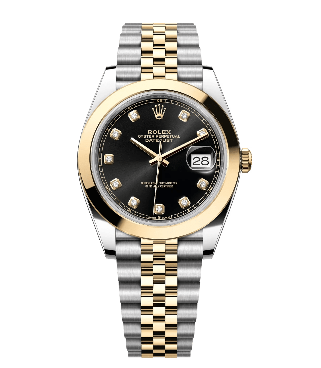 Classic Rolex Datejust 41 Oyster Perpetual Oystersteel and yellow gold bright black, diamond-set dial Jubilee band Reference 1664