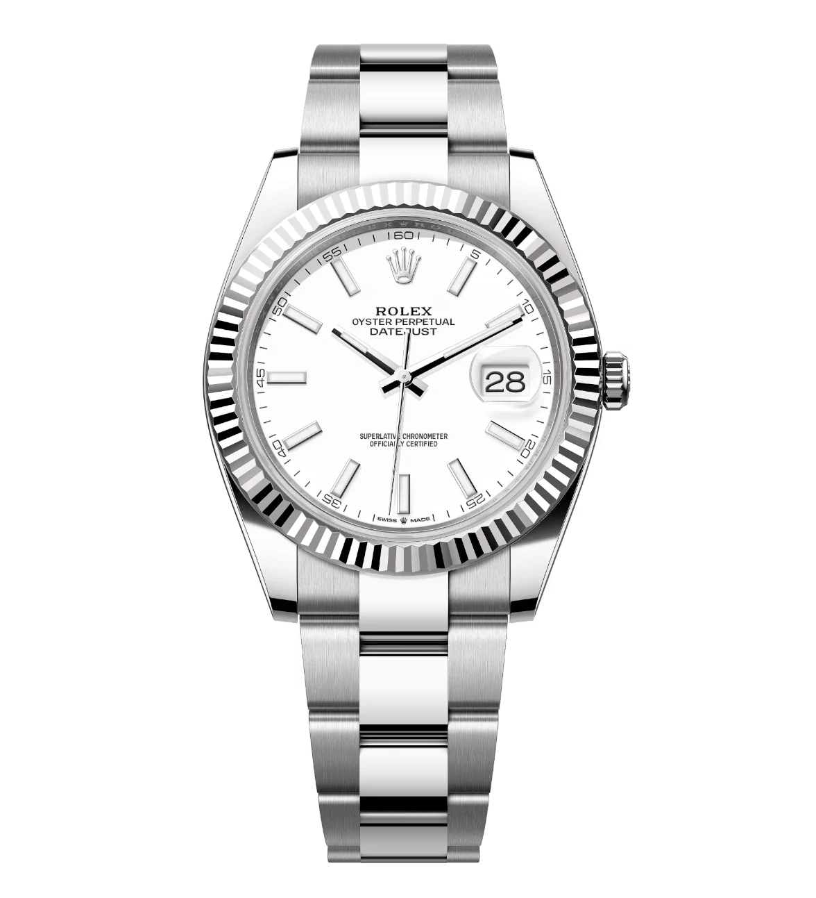 Packable Rolex Datejust 41 Oyster Perpetual Oystersteel and white gold white dial Oyster band Reference 1673