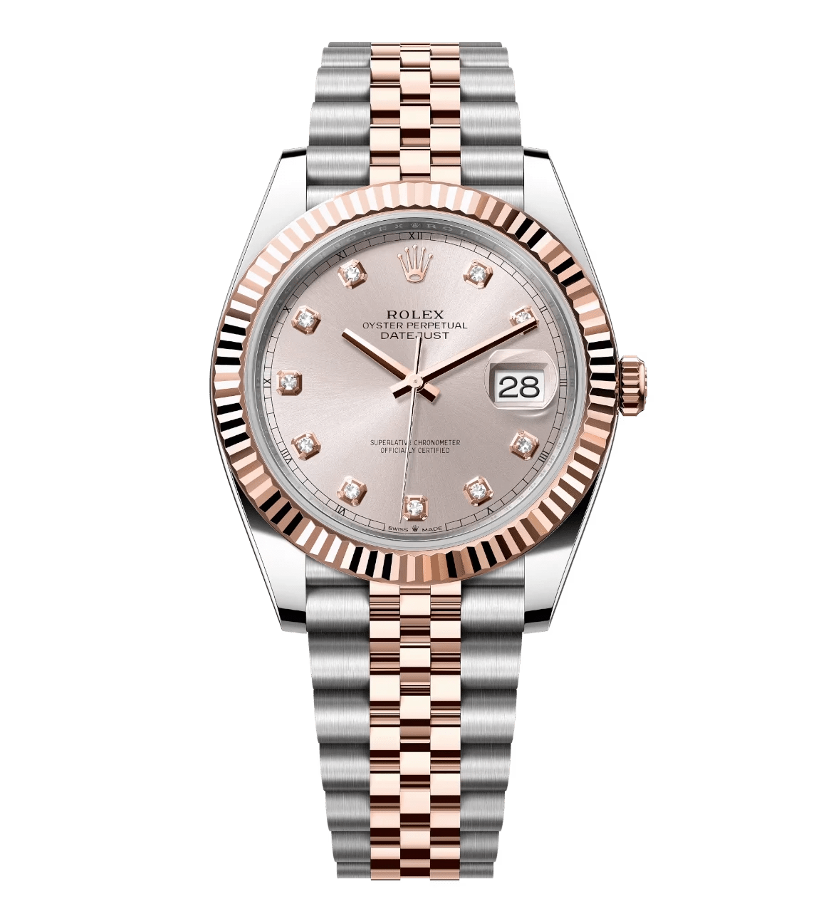 ZeroBulk Rolex Datejust 41 Oyster Perpetual Oystersteel and Everose gold Sundust, diamond-set dial Jubilee band Reference 1671