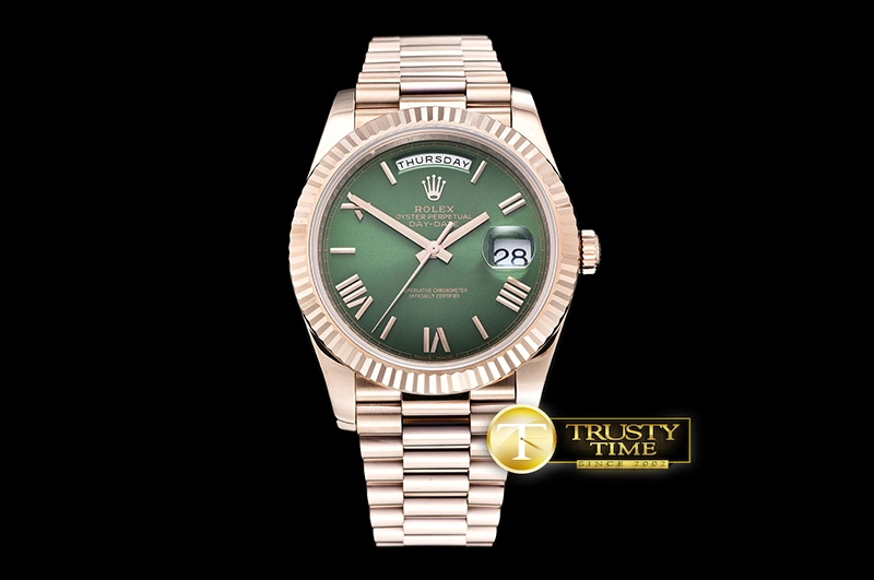 RDD0208C – DayDate 40mm Flt RG RG Green Roman Noob A3255 Mod