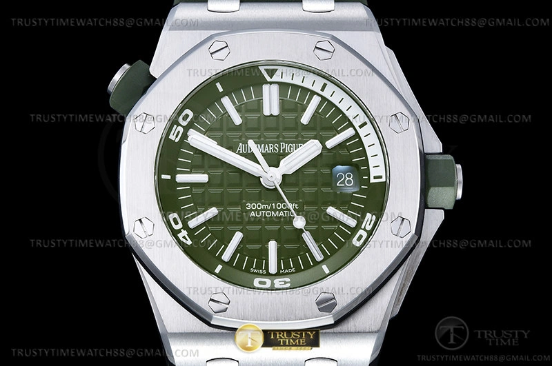 Rep ladies REP Royal Oak Offshore Diver 15710 SS RU Green APSF A3120