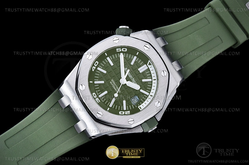 Rep ladies REP Royal Oak Offshore Diver 15710 SS RU Green APSF A3120