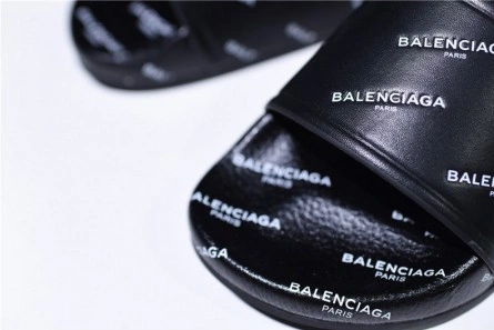 Top-grade copy Balenciaga Logo leather slip-on sandals all black logo EasyMatch 4006
