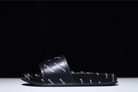 Top-grade copy Balenciaga Logo leather slip-on sandals all black logo EasyMatch 4006