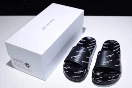 Top-grade copy Balenciaga Logo leather slip-on sandals all black logo EasyMatch 4006