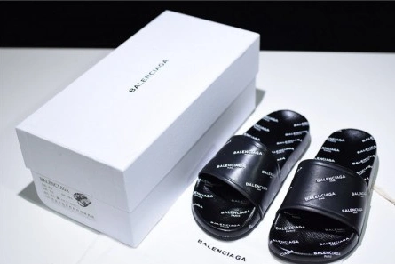 Top-grade copy Balenciaga Logo leather slip-on sandals all black logo EasyMatch 4006