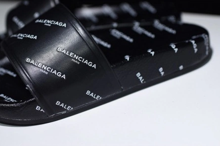 Top-grade copy Balenciaga Logo leather slip-on sandals all black logo EasyMatch 4006