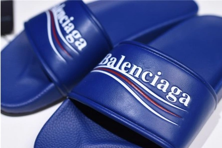 Top-grade copy Balenciaga Logo leather slip-on sandals blue 500578 WAM00 4045 Versatile 6720